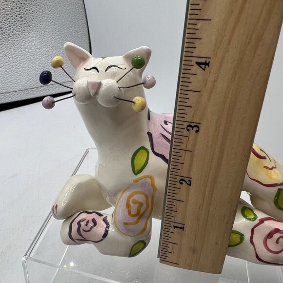 Vintage Annaco Creations Amy Lacombe Lying Cat With Summer Flowers 2001 Figurine - Picture 6 of 9